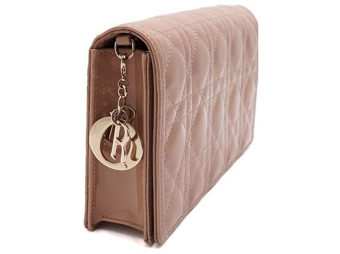 Clutch Lady Dior Rose Canvas Patent con tracolla a catena dorata Nero - vista 11