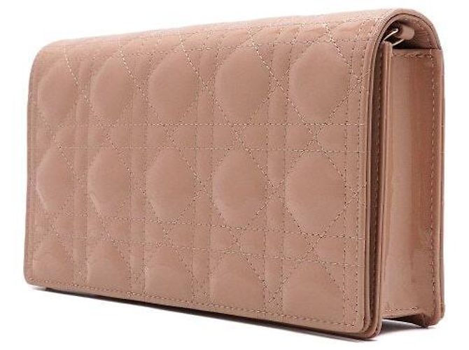 Clutch Lady Dior Rose Canvas Patent con tracolla a catena dorata Nero - vista 3