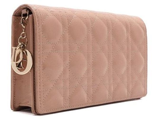 Clutch Lady Dior Rose Canvas Patent con tracolla a catena dorata Nero - vista 4