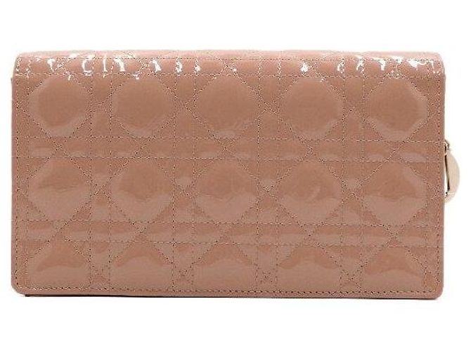 Clutch Lady Dior Rose Canvas Patent con tracolla a catena dorata Nero - vista 5