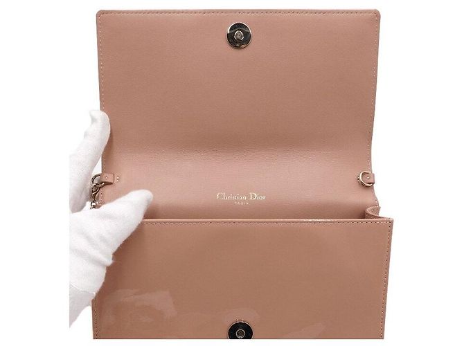 Clutch Lady Dior Rose Canvas Patent con tracolla a catena dorata Nero - vista 7