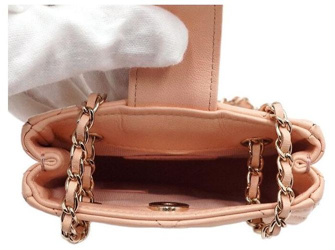 Chanel Mini borsa a tracolla in agnello con catena in oro champagne D'oro - vista 5