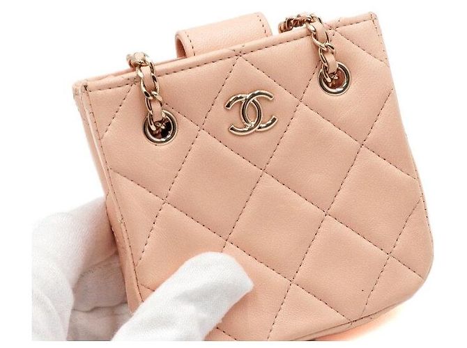 Chanel Mini borsa a tracolla in agnello con catena in oro champagne D'oro - vista 9