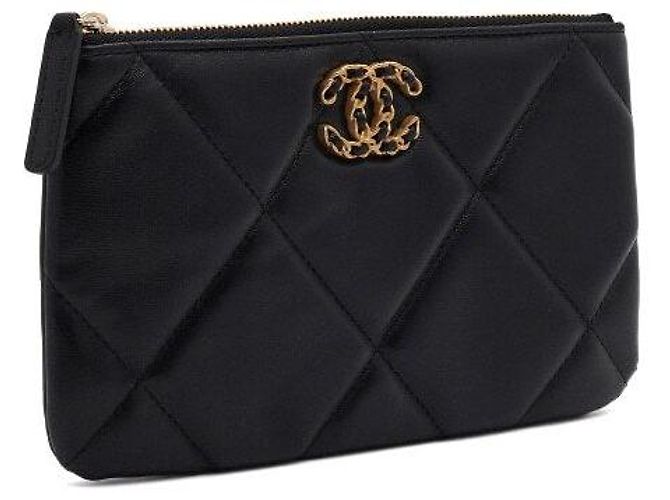 Chanel Clutch Pouch Small in Pelle di Vitello Nera Nero - vista 4