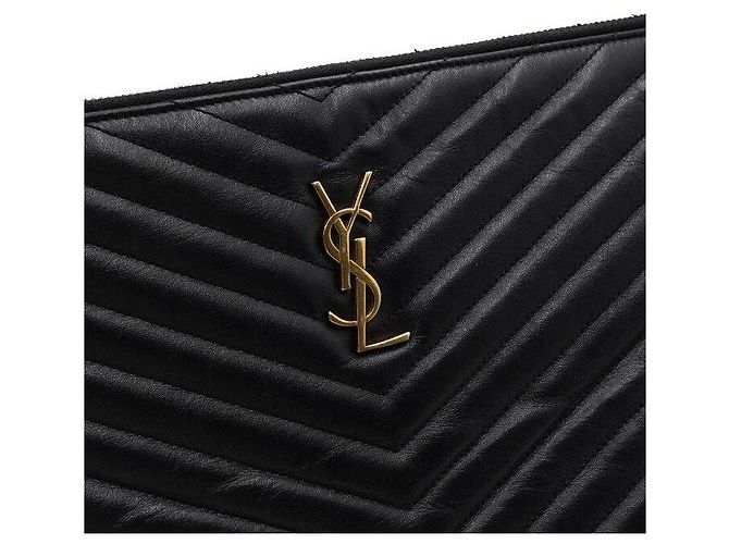 Saint Laurent Clutch per documenti Matelassé Monogram grande Nero - vista 10