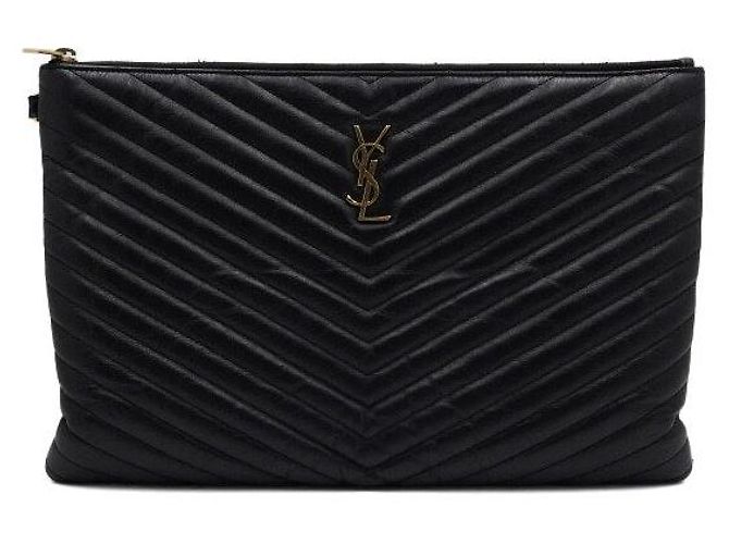 Saint Laurent Clutch per documenti Matelassé Monogram grande Nero - vista 2