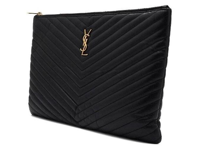 Saint Laurent Clutch per documenti Matelassé Monogram grande Nero - vista 3