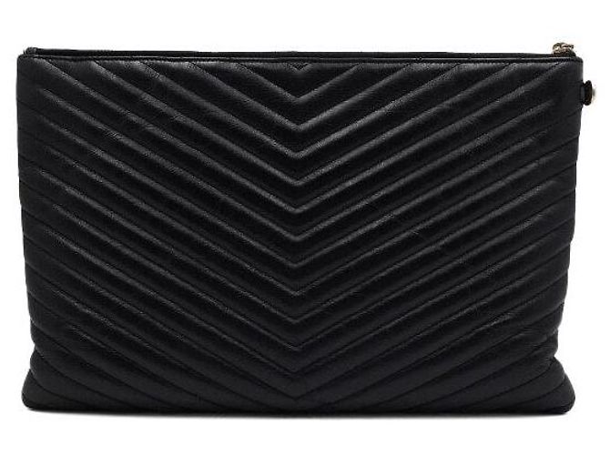 Saint Laurent Clutch per documenti Matelassé Monogram grande Nero - vista 5