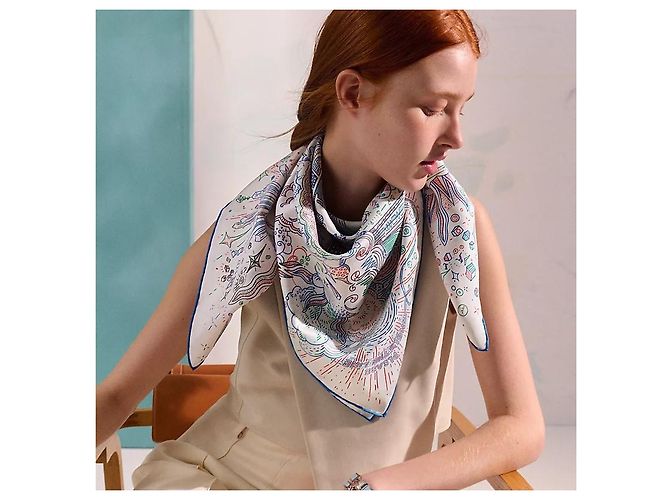Hermès Pañuelo de seda cuadrado para mujer Please Hold The Line Azul - vista 3