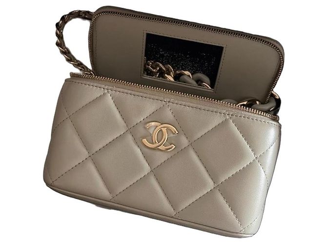 Chanel Borsa Vanity Small in Agnello Grigio - vista 2