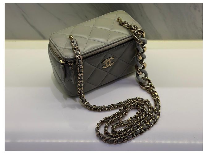 Chanel Borsa Vanity Small in Agnello Grigio - vista 4