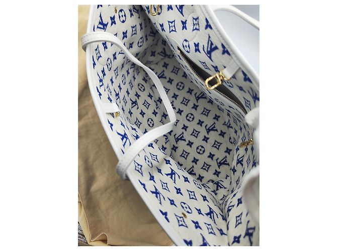 Louis Vuitton Neverfull MM Monogram Denim blu Bianco - vista 10