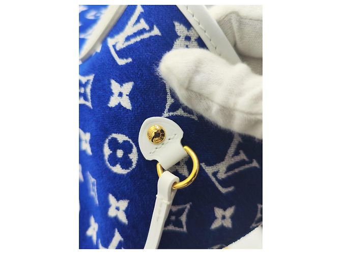 Louis Vuitton Neverfull MM Monogram Denim blu Bianco - vista 12