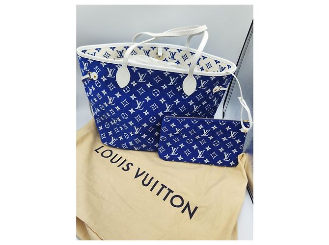 Louis Vuitton Neverfull MM Monogram Denim blu Bianco - vista 2