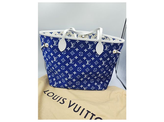 Louis Vuitton Neverfull MM Monogram Denim blu Bianco - vista 3