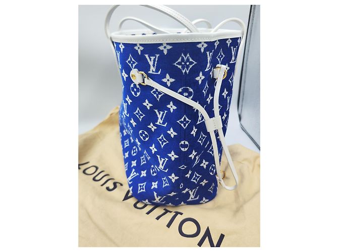 Louis Vuitton Neverfull MM Monogram Denim blu Bianco - vista 4