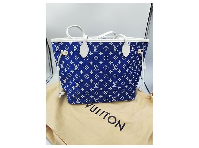 Louis Vuitton Neverfull MM Monogram Denim blu Bianco - vista 5