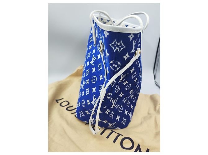 Louis Vuitton Neverfull MM Monogram Denim blu Bianco - vista 6