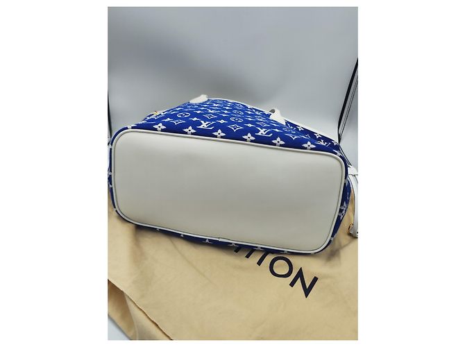 Louis Vuitton Neverfull MM Monogram Denim blu Bianco - vista 7