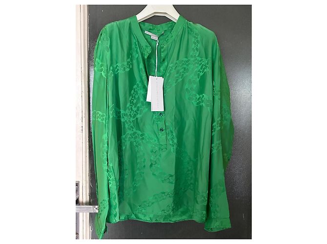 Stella Mc Cartney Stella McCartney Blusa de seda verde con estampado de cadena - vista 7