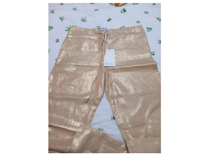 Max Mara Pantalones de Lino Dorado - vista 3