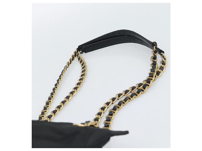 Borsa a Spalla con Catena PRADA Nylon Nero Oro Auth 190360A D'oro - vista 8