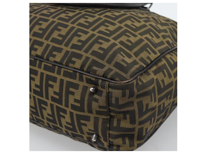 Bolso Tote FENDI Zucca Canvas Nylon Negro Marrón Auth am12068V Castaño - vista 16