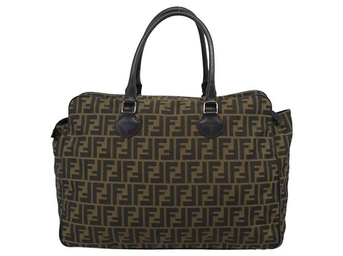 Bolso Tote FENDI Zucca Canvas Nylon Negro Marrón Auth am12068V Castaño - vista 2