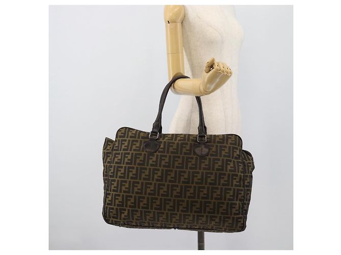 Bolso Tote FENDI Zucca Canvas Nylon Negro Marrón Auth am12068V Castaño - vista 22