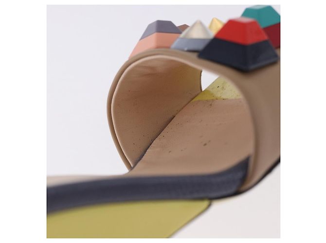 FENDI Ankle Strap Sandals Leather Multicolor Gold Auth 190357M Multiple colors Golden - view 15