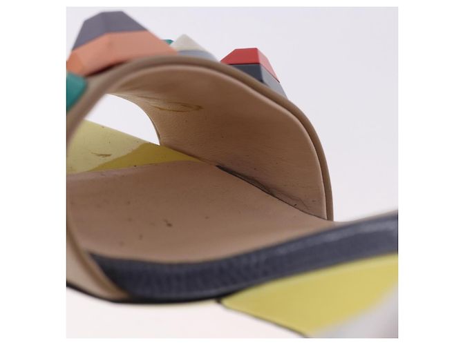 FENDI Ankle Strap Sandals Leather Multicolor Gold Auth 190357M Multiple colors Golden - view 16