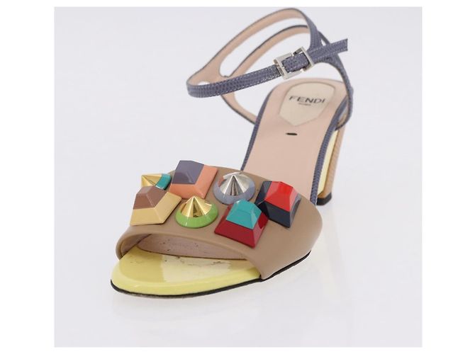 FENDI Ankle Strap Sandals Leather Multicolor Gold Auth 190357M Multiple colors Golden - view 19