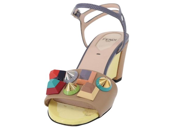 FENDI Ankle Strap Sandals Leather Multicolor Gold Auth 190357M Multiple colors Golden - view 2