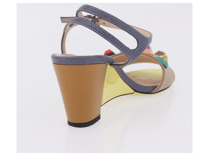 FENDI Ankle Strap Sandals Leather Multicolor Gold Auth 190357M Multiple colors Golden - view 20
