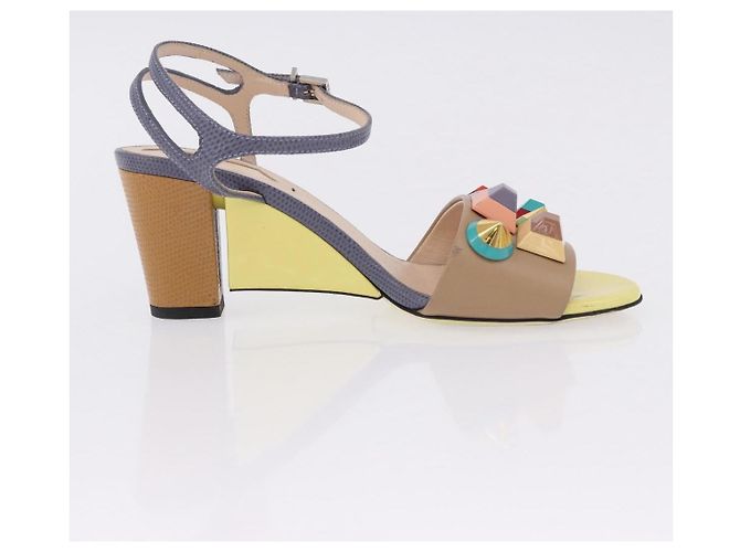FENDI Ankle Strap Sandals Leather Multicolor Gold Auth 190357M Multiple colors Golden - view 21