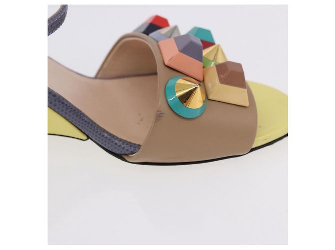 FENDI Ankle Strap Sandals Leather Multicolor Gold Auth 190357M Multiple colors Golden - view 22