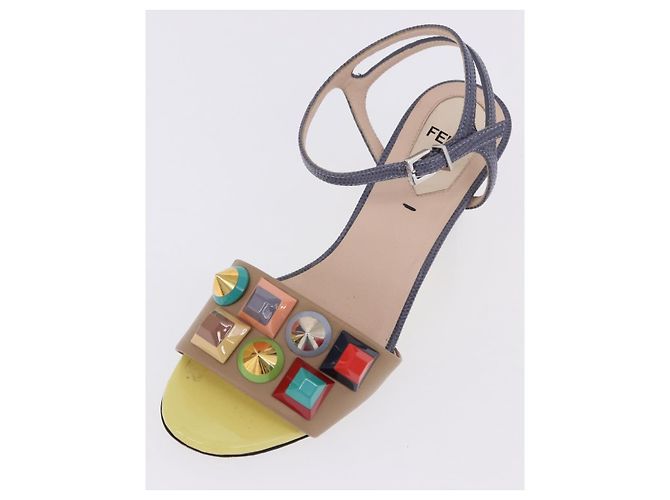 FENDI Ankle Strap Sandals Leather Multicolor Gold Auth 190357M Multiple colors Golden - view 24