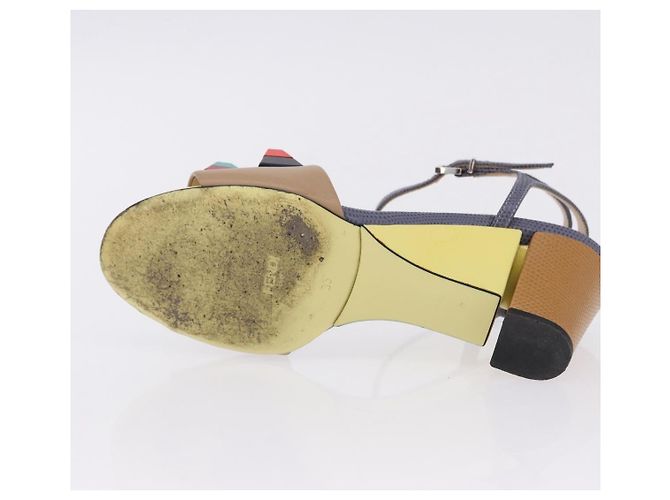FENDI Ankle Strap Sandals Leather Multicolor Gold Auth 190357M Multiple colors Golden - view 25