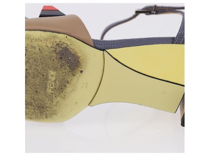 FENDI Ankle Strap Sandals Leather Multicolor Gold Auth 190357M Multiple colors Golden - view 27