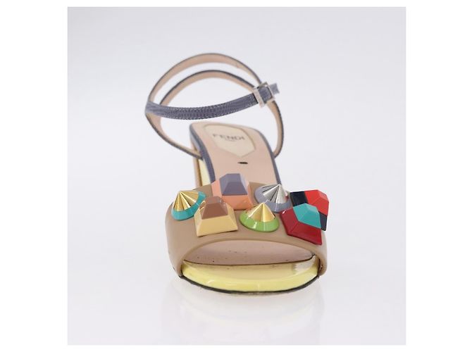 FENDI Ankle Strap Sandals Leather Multicolor Gold Auth 190357M Multiple colors Golden - view 29