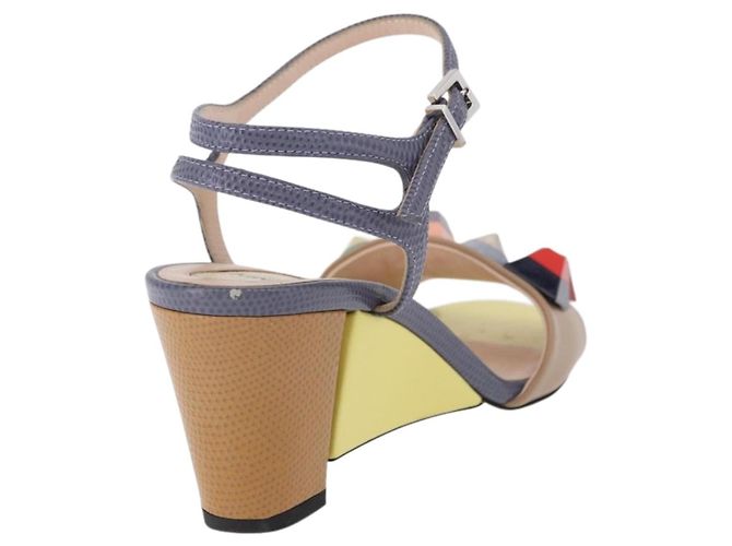 FENDI Ankle Strap Sandals Leather Multicolor Gold Auth 190357M Multiple colors Golden - view 3