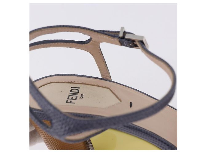 FENDI Ankle Strap Sandals Leather Multicolor Gold Auth 190357M Multiple colors Golden - view 32