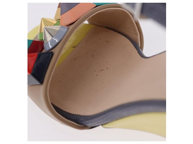 FENDI Ankle Strap Sandals Leather Multicolor Gold Auth 190357M Multiple colors Golden - view 34
