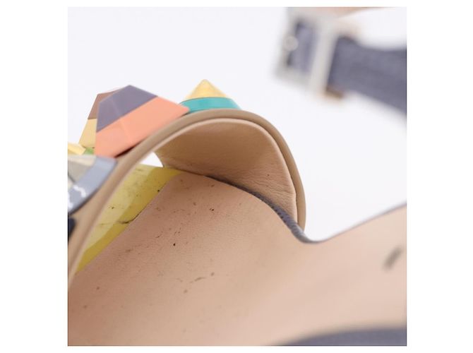 FENDI Ankle Strap Sandals Leather Multicolor Gold Auth 190357M Multiple colors Golden - view 35
