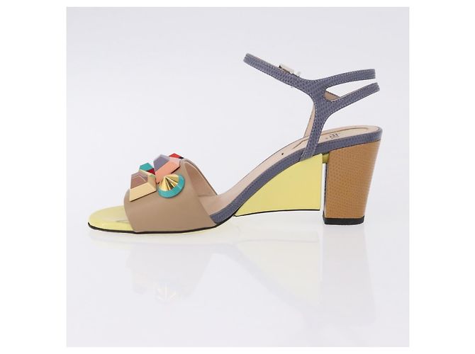 FENDI Ankle Strap Sandals Leather Multicolor Gold Auth 190357M Multiple colors Golden - view 5