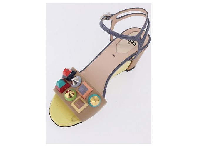 FENDI Ankle Strap Sandals Leather Multicolor Gold Auth 190357M Multiple colors Golden - view 6