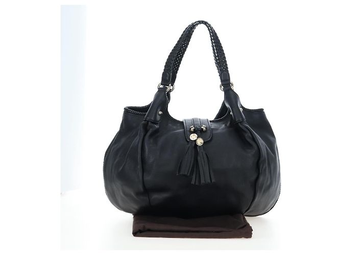 GUCCI Fransen-Tote-Bag aus Leder Schwarz Gold 257029 Auth am12125V Golden - Ansicht 12