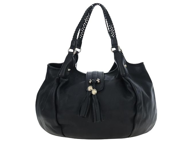 GUCCI Fransen-Tote-Bag aus Leder Schwarz Gold 257029 Auth am12125V Golden - Ansicht 13