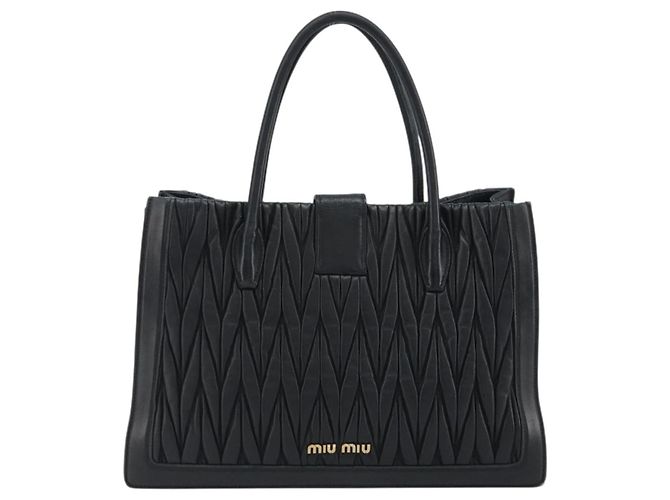 Borsa a mano Miu Miu Matelasse in pelle nera e oro Auth bs36292 Nero D'oro - vista 2