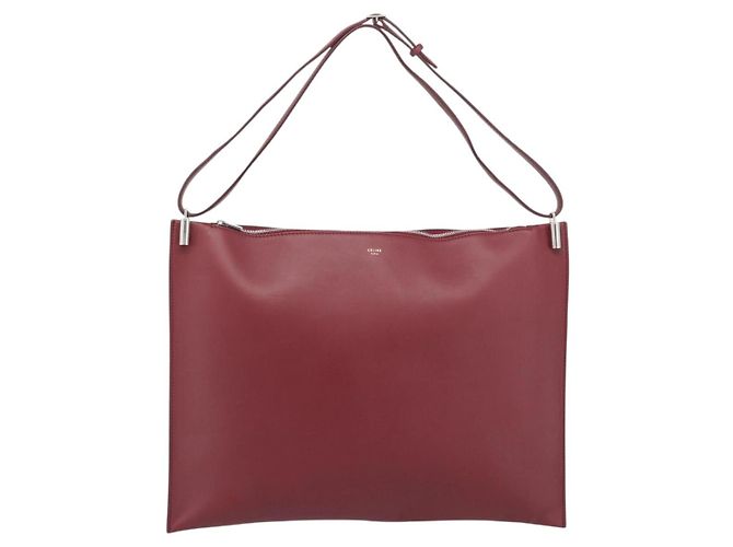 Céline Borsa a Spalla CELINE in Pelle Bordeaux Argento Auth 192759A Bordò - vista 13